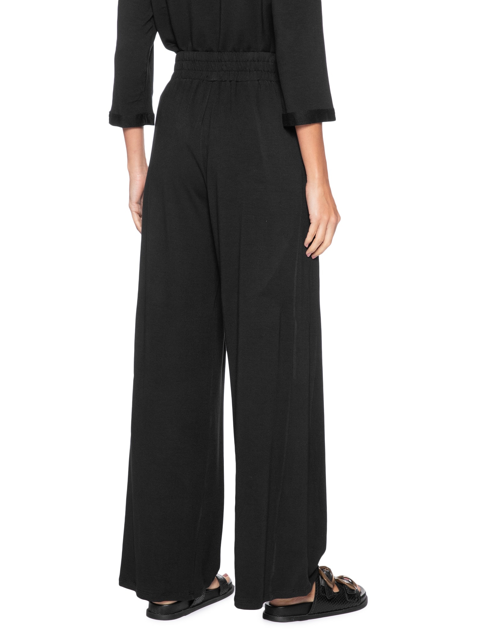 Calça Pantalona com Cordão Feminina Preto Basiq