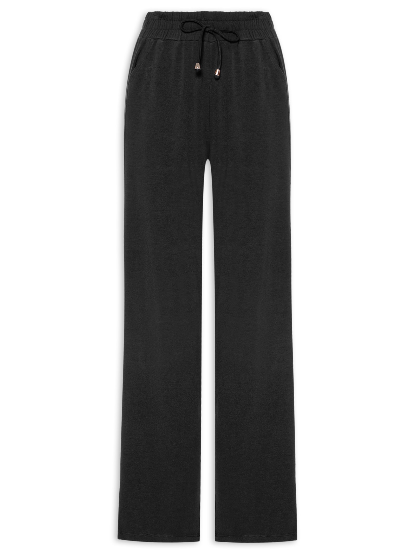 Calça Pantalona com Cordão Feminina – Preto Basiq