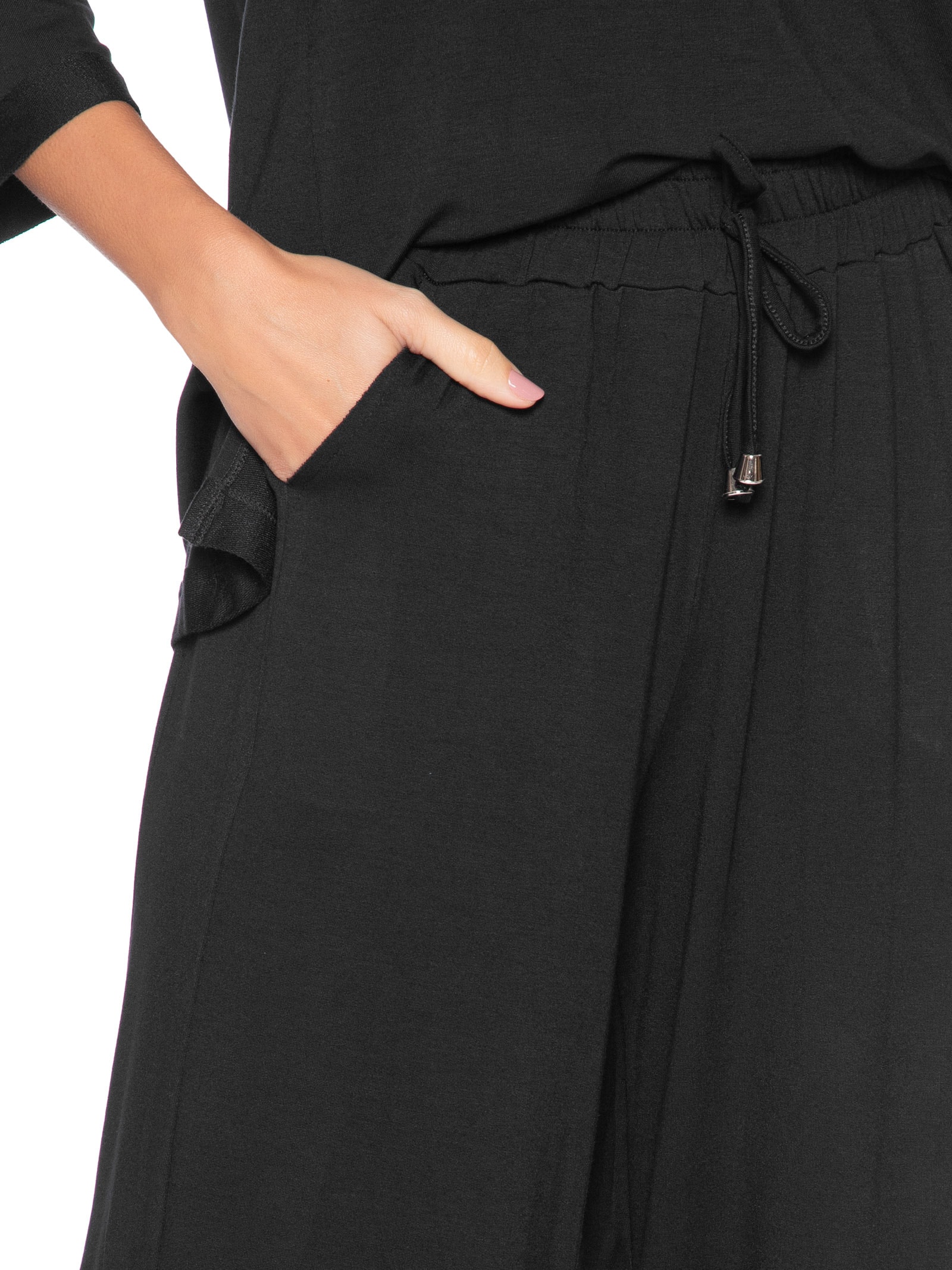 Calça Pantalona com Cordão Feminina – Preto Basiq