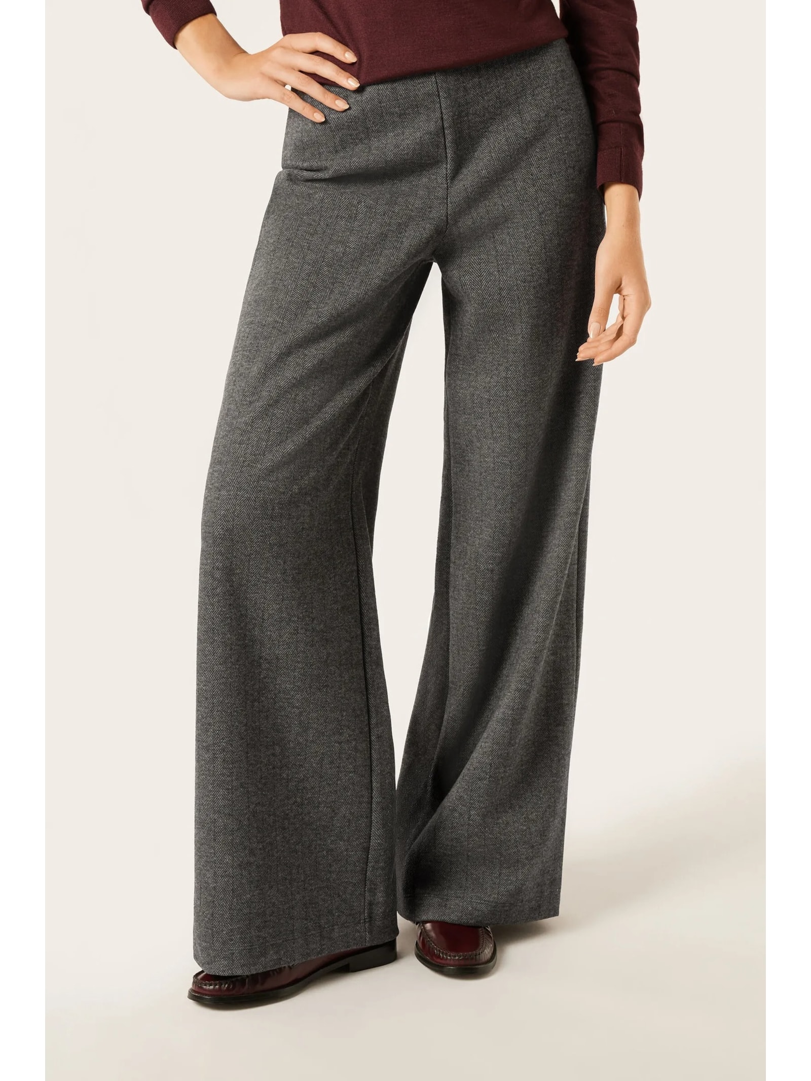 Calça  Pantalona Com Padrão De Espinha De Peixe Soft Touch Cinza Calzedonia