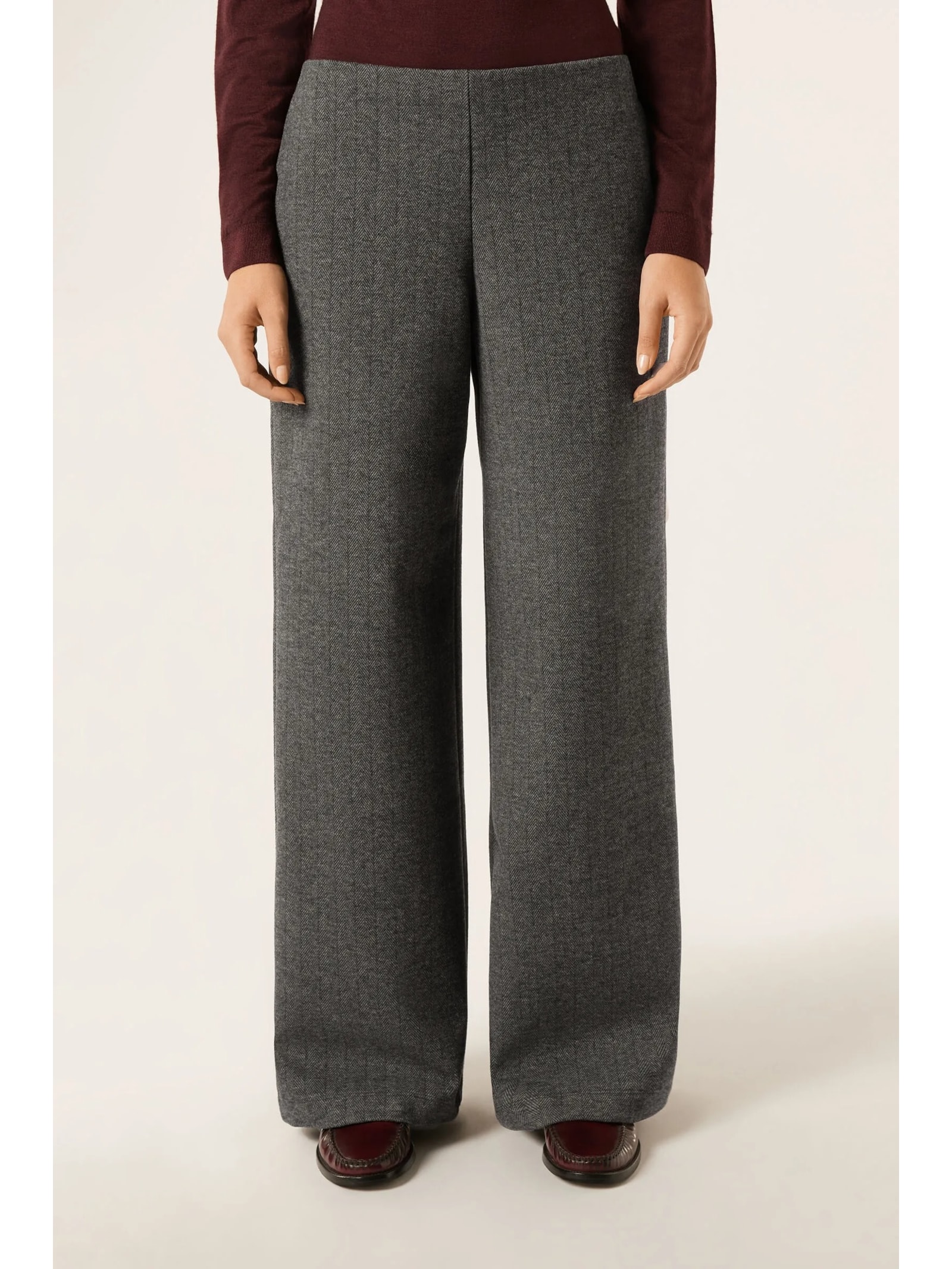 Calça  Pantalona Com Padrão De Espinha De Peixe Soft Touch Cinza Calzedonia