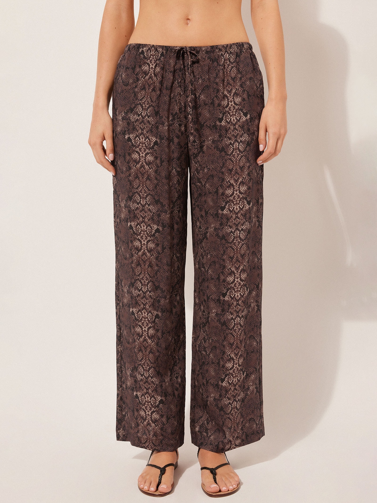 Calça Pantalona Com Padrão Selva Marrom Calzedonia