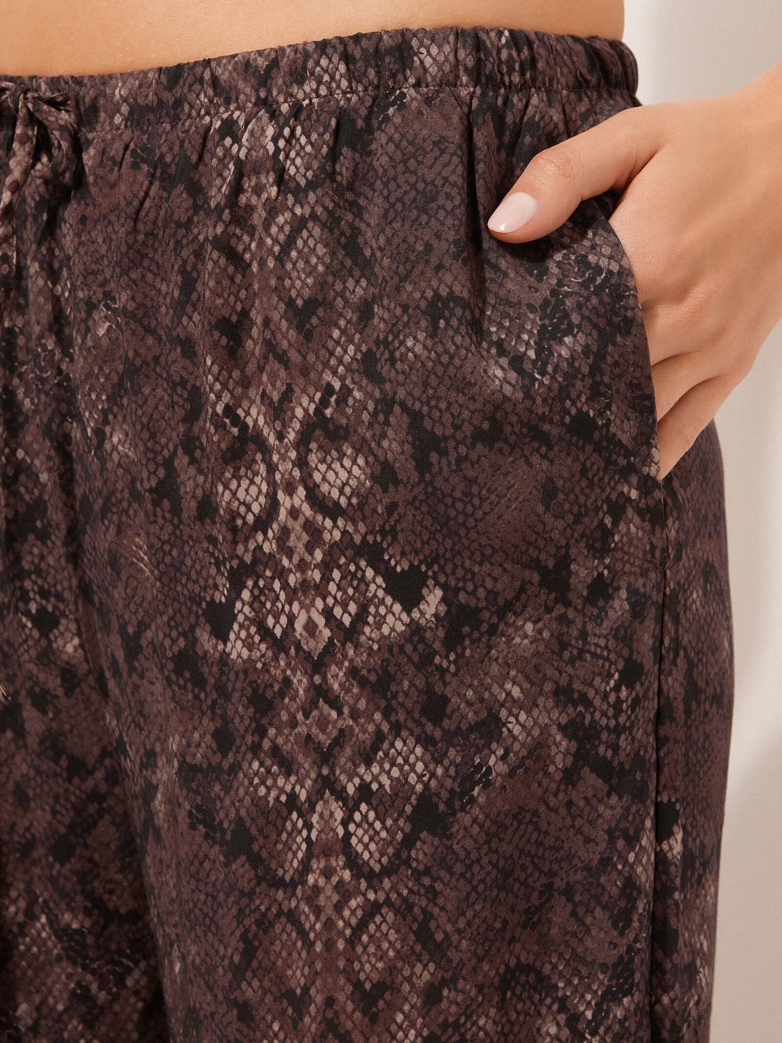 Calça Pantalona Com Padrão Selva Marrom Calzedonia