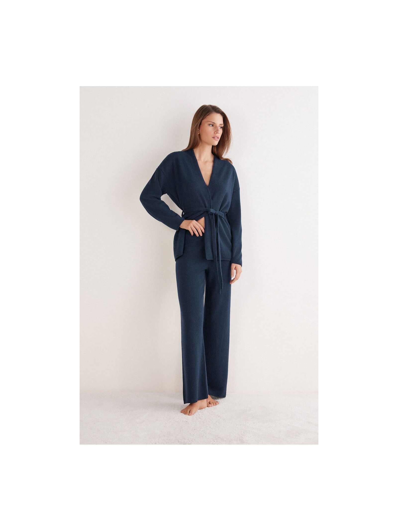 Calça Pantalona Em 100% Cashmere Azul Intimissimi