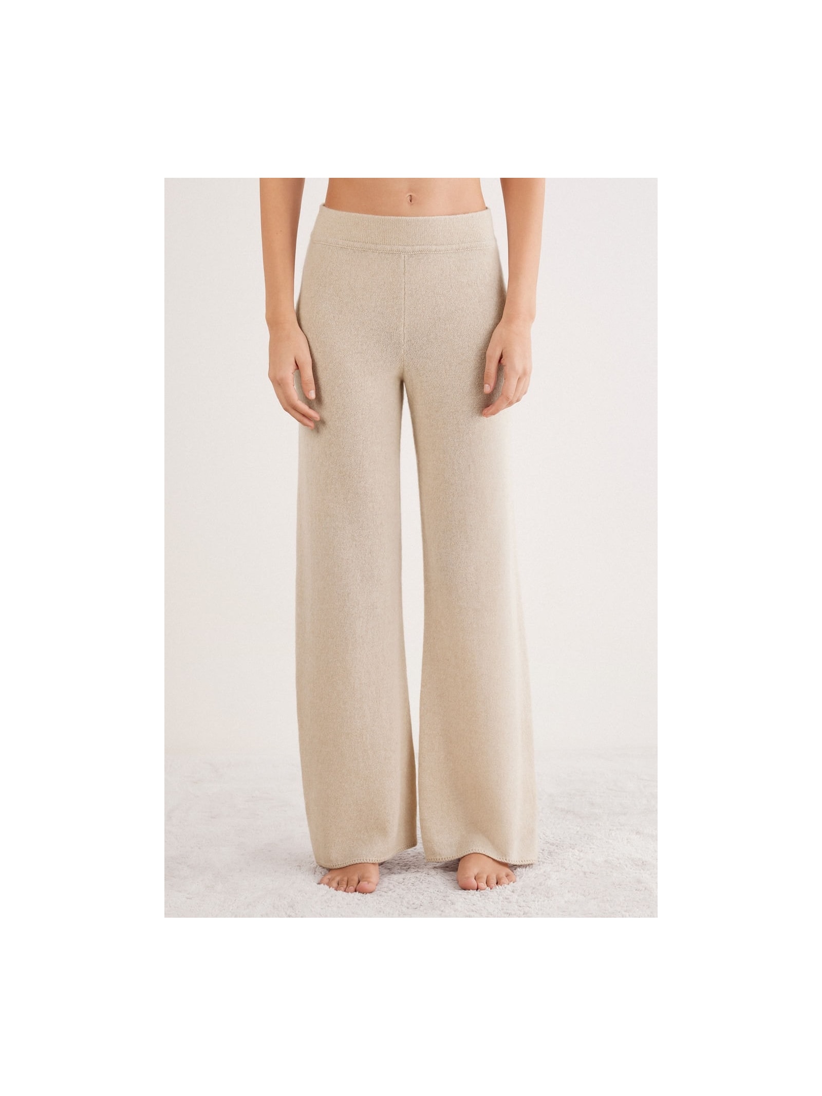 Calça Pantalona Em 100% Cashmere Bege Intimissimi