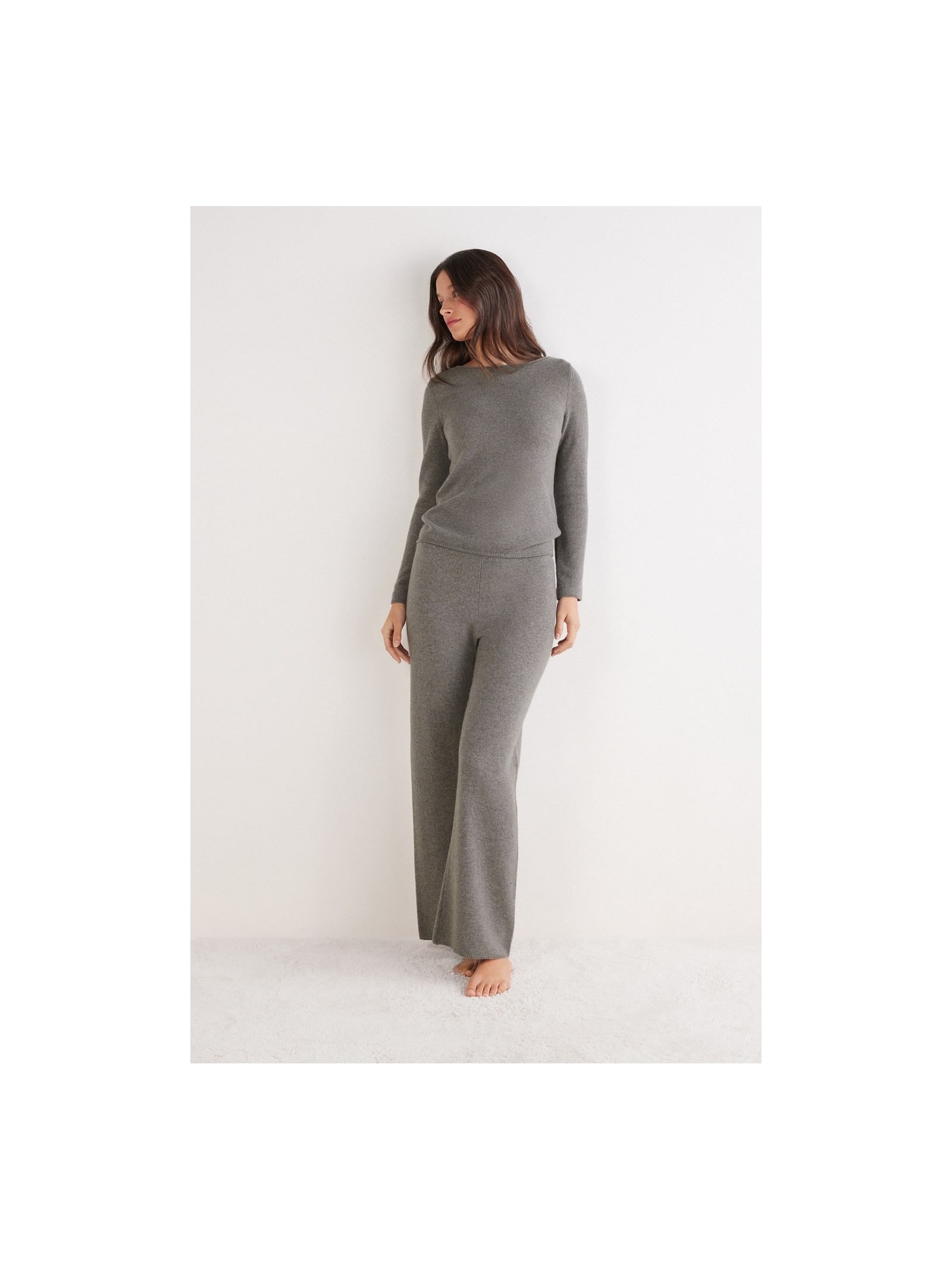 Calça Pantalona Em 100% Cashmere Cinza Intimissimi