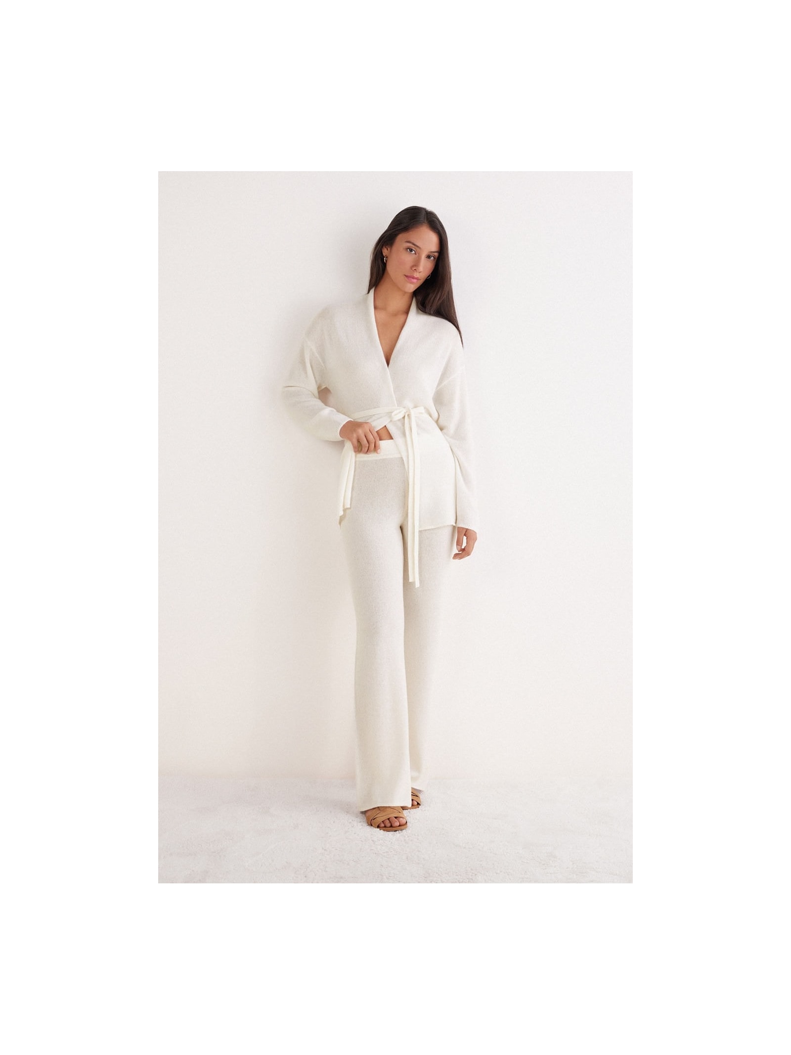 Calça Pantalona Em 100% Cashmere Marfim Intimissimi