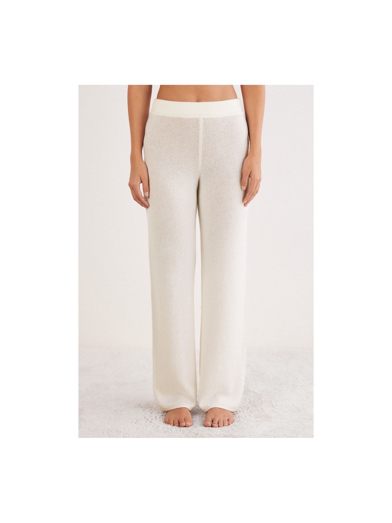 Calça Pantalona Em 100% Cashmere Marfim Intimissimi