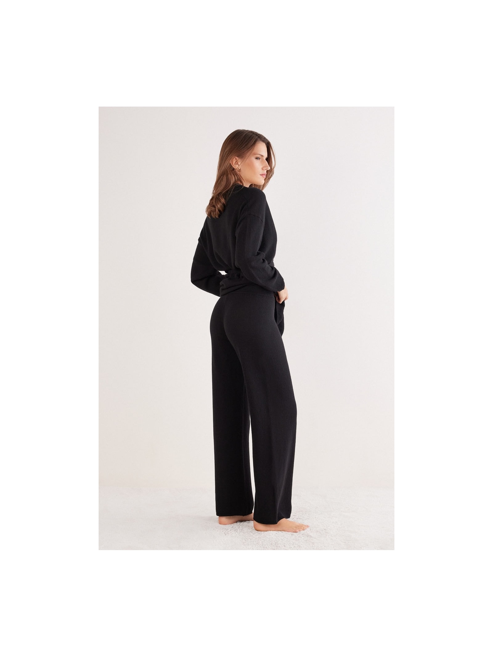 Calça Pantalona Em 100% Cashmere Preto Intimissimi