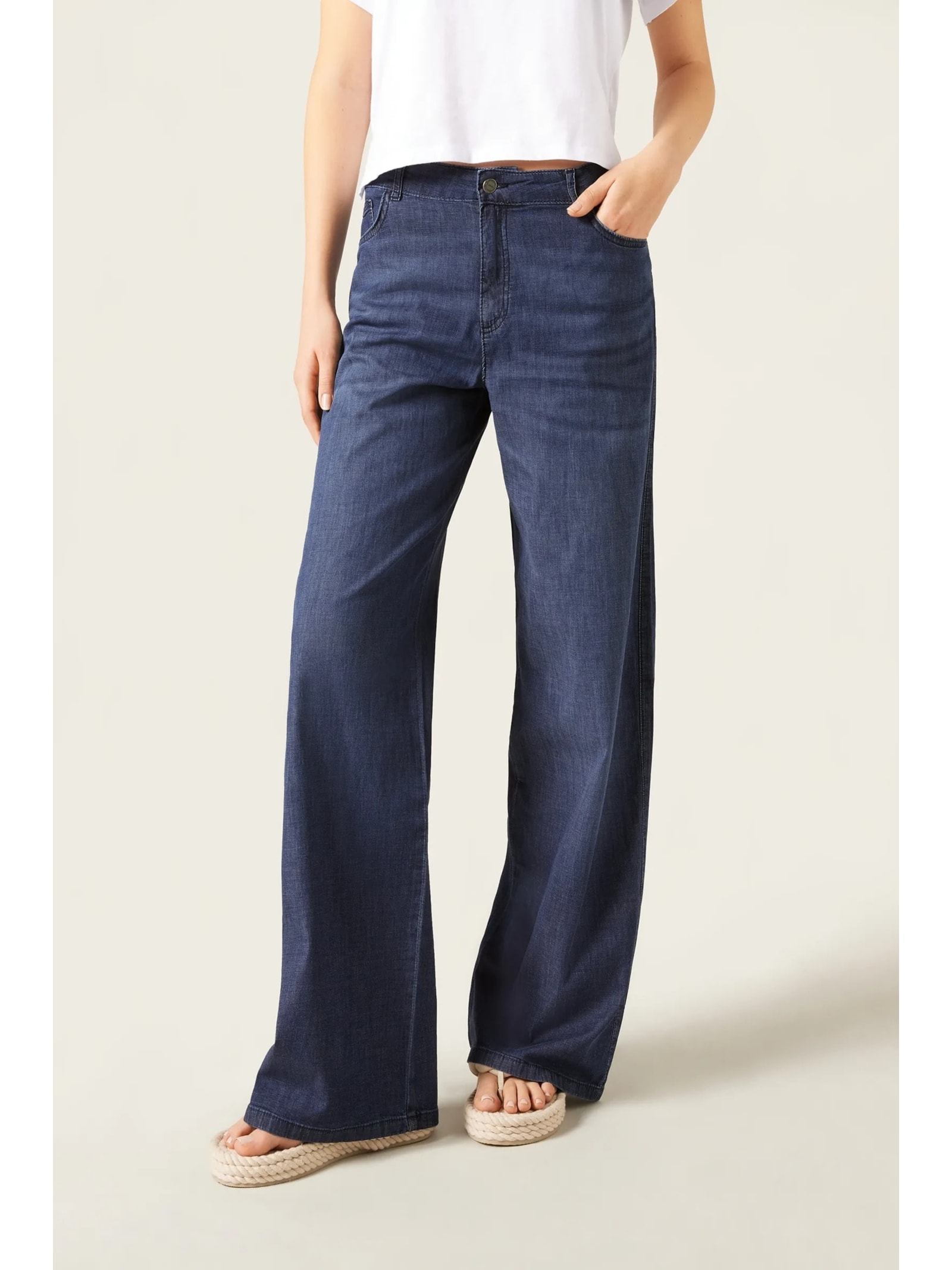 Calça Pantalona Em Algodão Ultraleve Azul Calzedonia