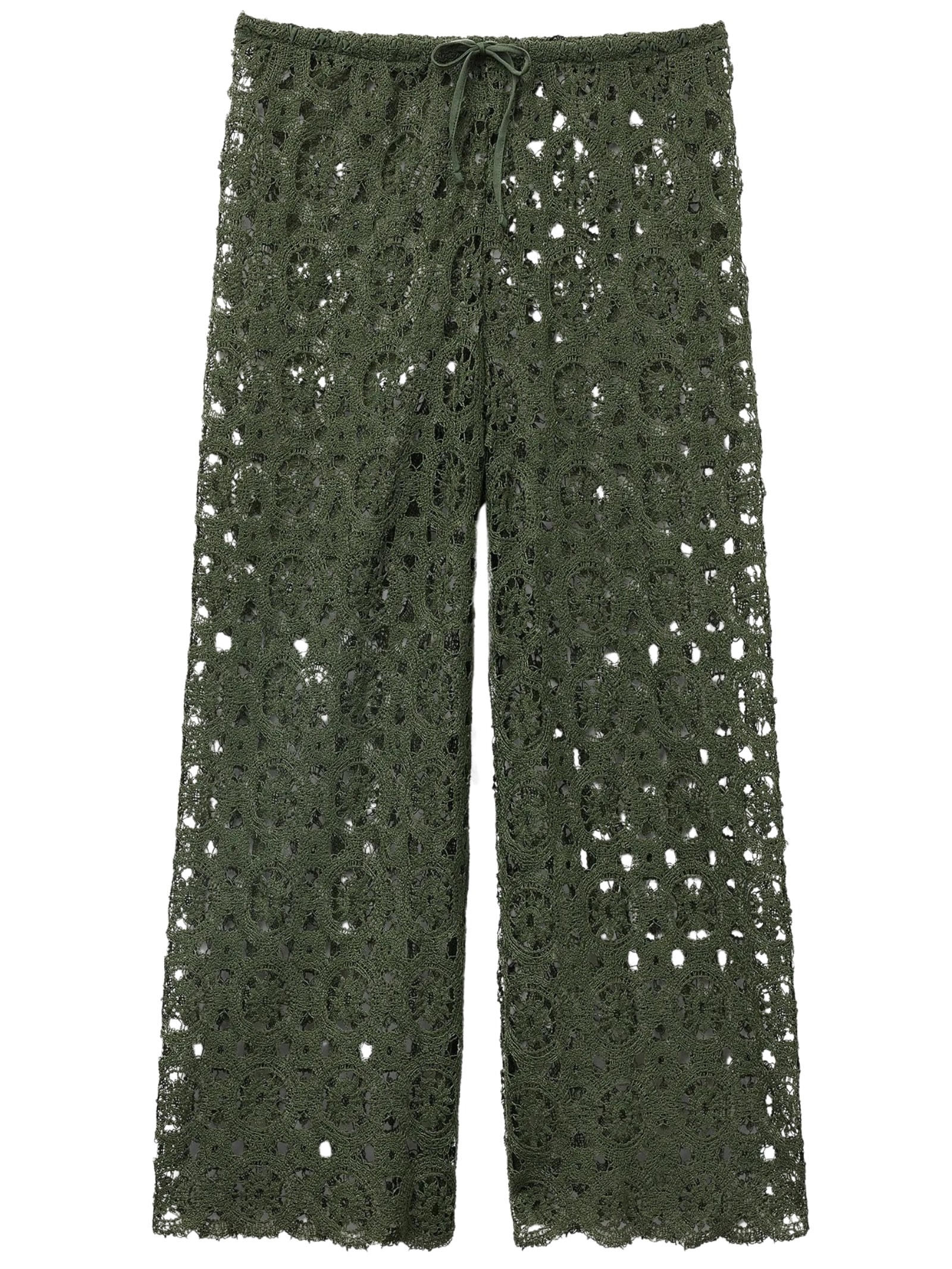 Calça Pantalona Em Crochê Geométrico Verde Calzedonia