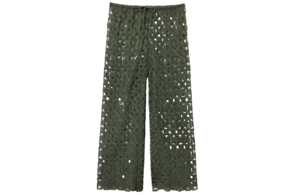 Calça Pantalona Em Crochê Geométrico - Verde