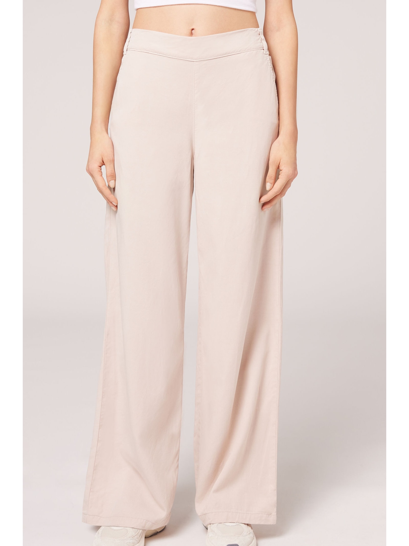 Calça Pantalona Em Linho Com Bolsos Off-White