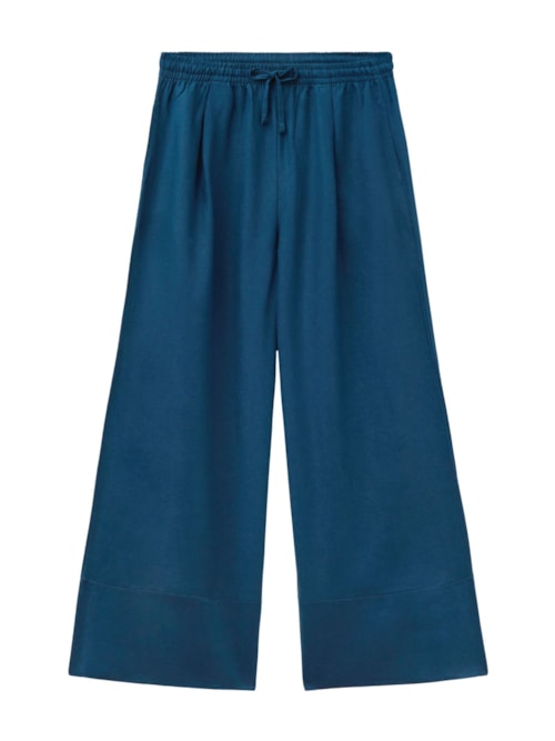 Calça Pantalona Em Linho e Viscose - Azul