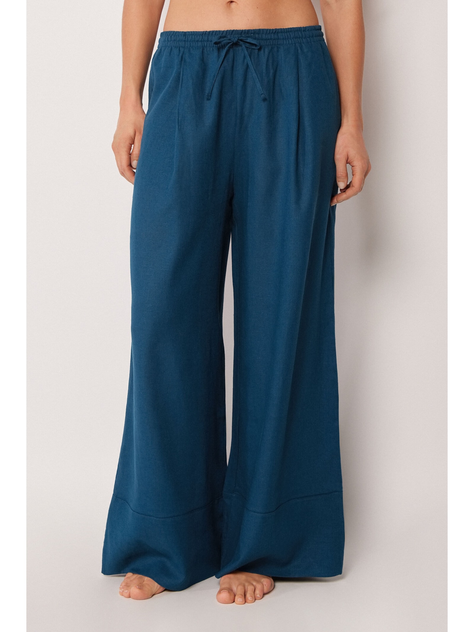 Calça Pantalona Em Linho e Viscose Azul Calzedonia