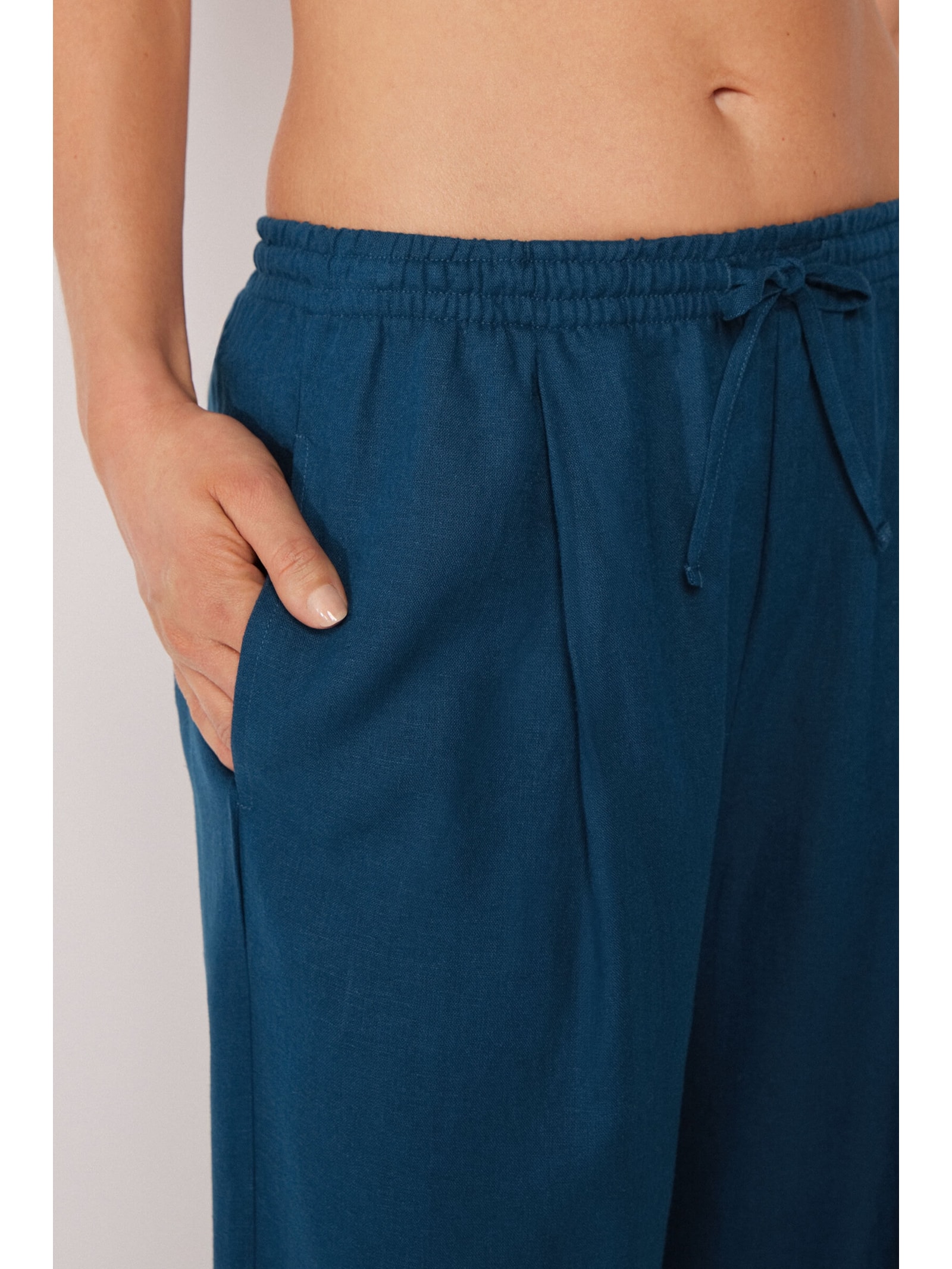 Calça Pantalona Em Linho e Viscose Azul Calzedonia