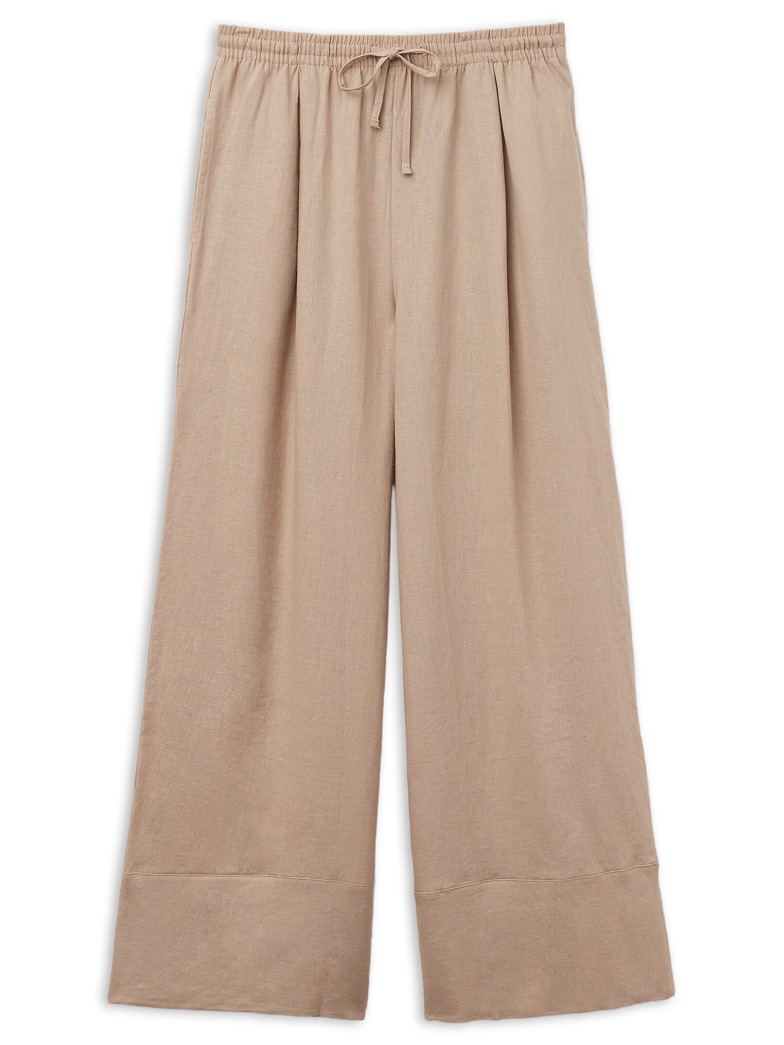 Calça Pantalona Em Linho e Viscose Bege Calzedonia