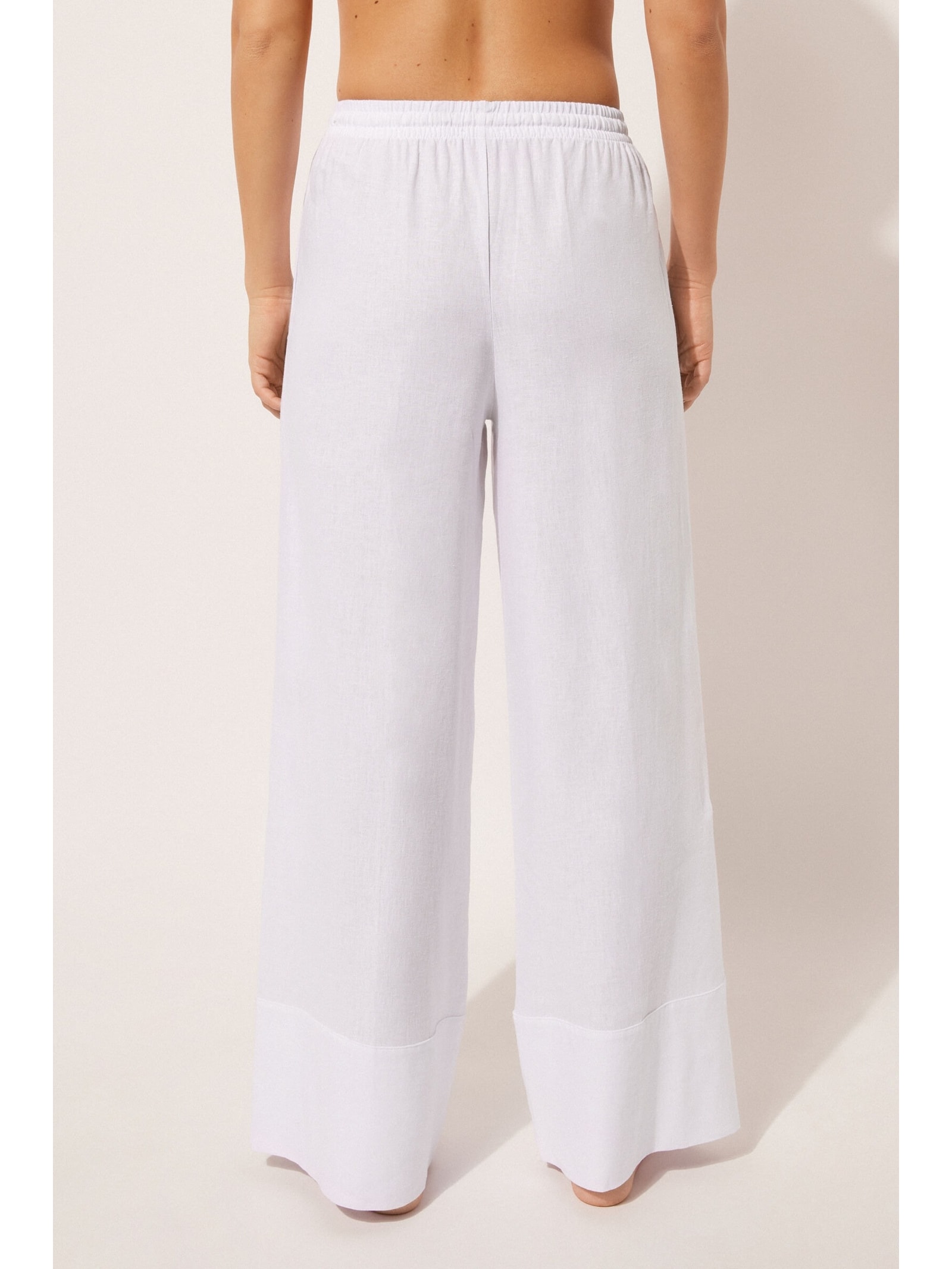 Calça Pantalona Em Linho e Viscose Branco Calzedonia