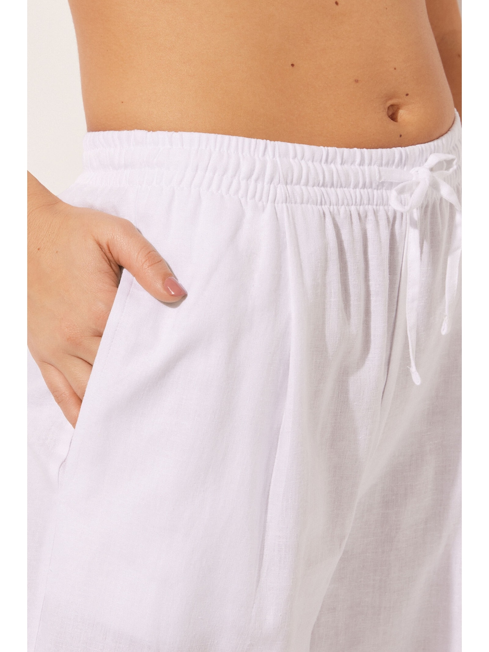 Calça Pantalona Em Linho e Viscose Branco Calzedonia