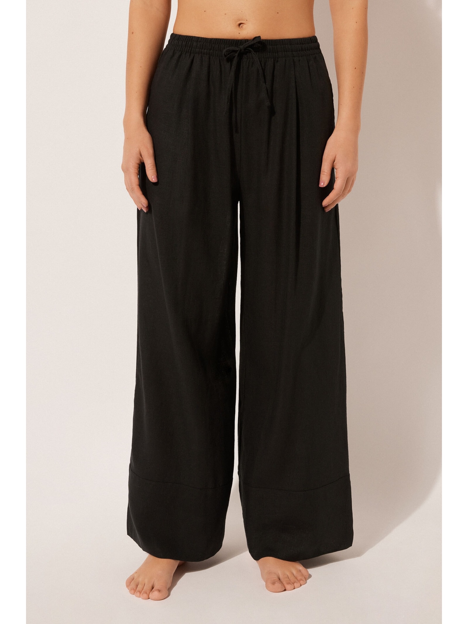 Calça Pantalona Em Linho e Viscose Preto Calzedonia