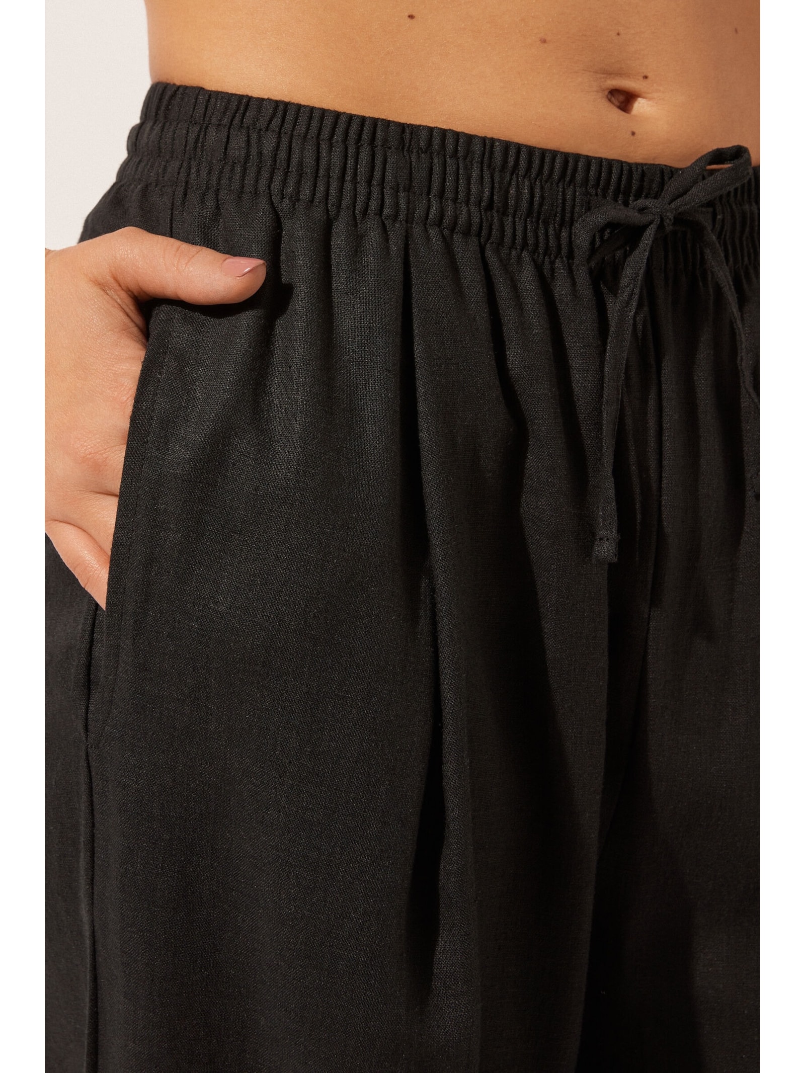 Calça Pantalona Em Linho e Viscose Preto Calzedonia