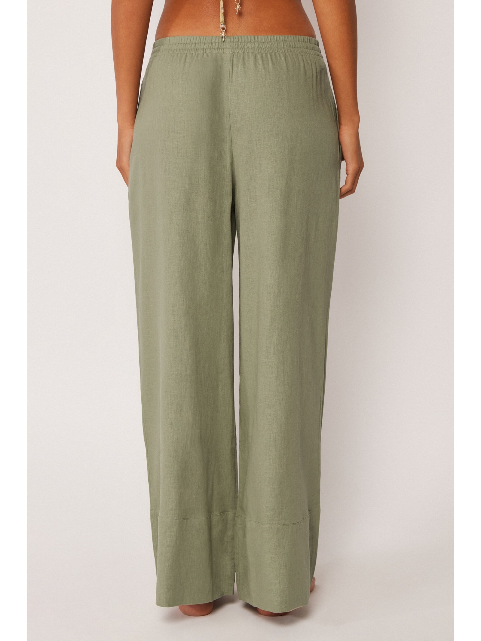 Calça Pantalona Em Linho e Viscose Verde Calzedonia