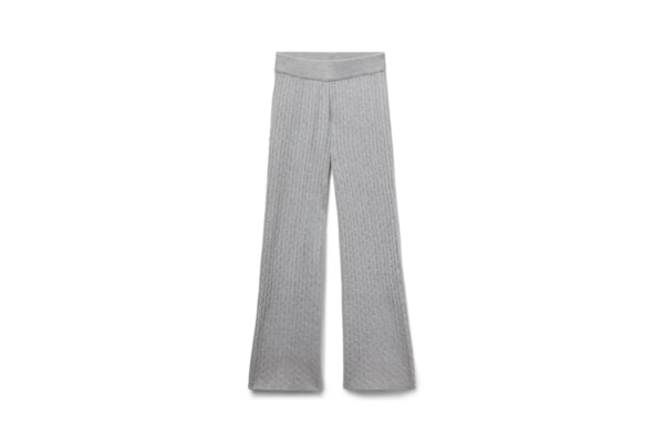 Calça Pantalona Em Malha Com Efeito Trançado - Cinza