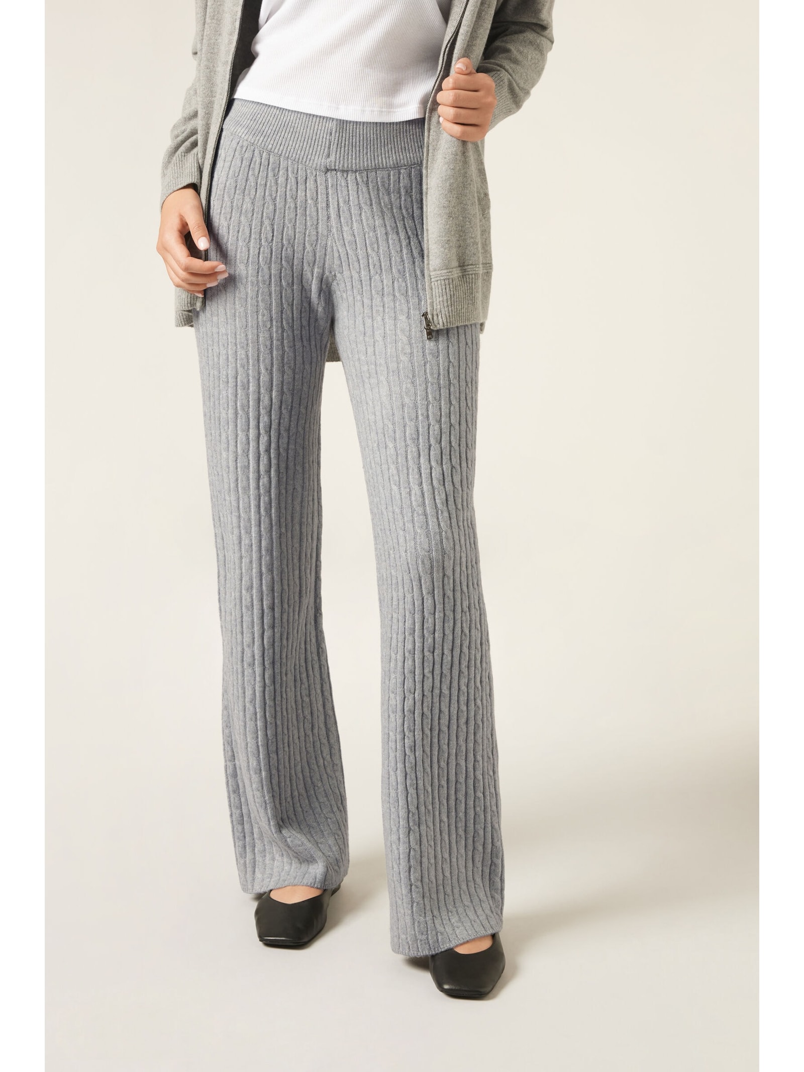 Calça Pantalona Em Malha Com Efeito Trançado Cinza Calzedonia