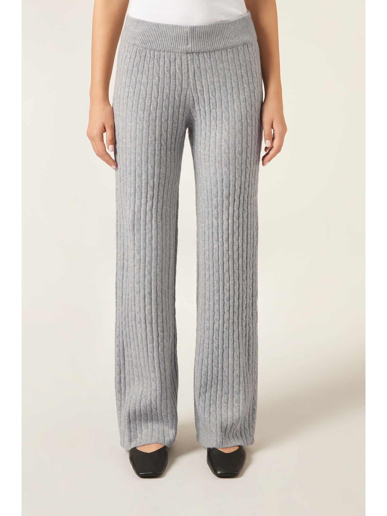 Calça Pantalona Em Malha Com Efeito Trançado Cinza Calzedonia