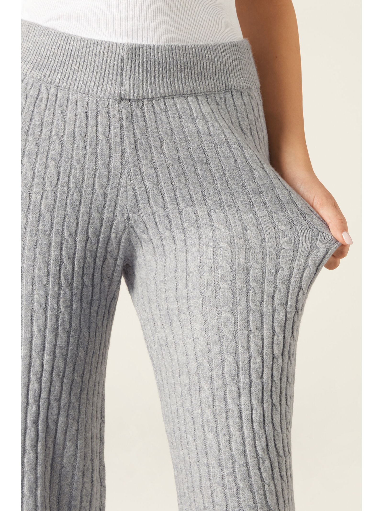 Calça Pantalona Em Malha Com Efeito Trançado Cinza Calzedonia