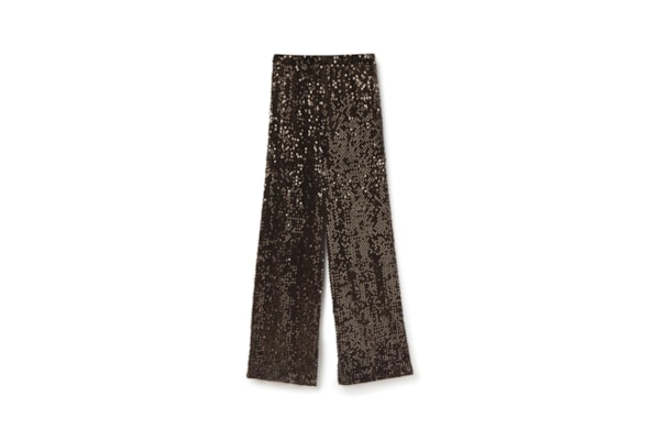 Calça Pantalona Em Veludo e Paetê - Marrom