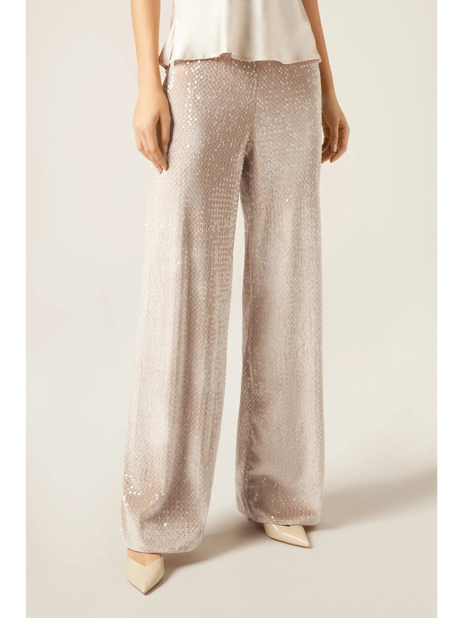 Calça Pantalona Em Veludo e Paetê Off-White Calzedonia