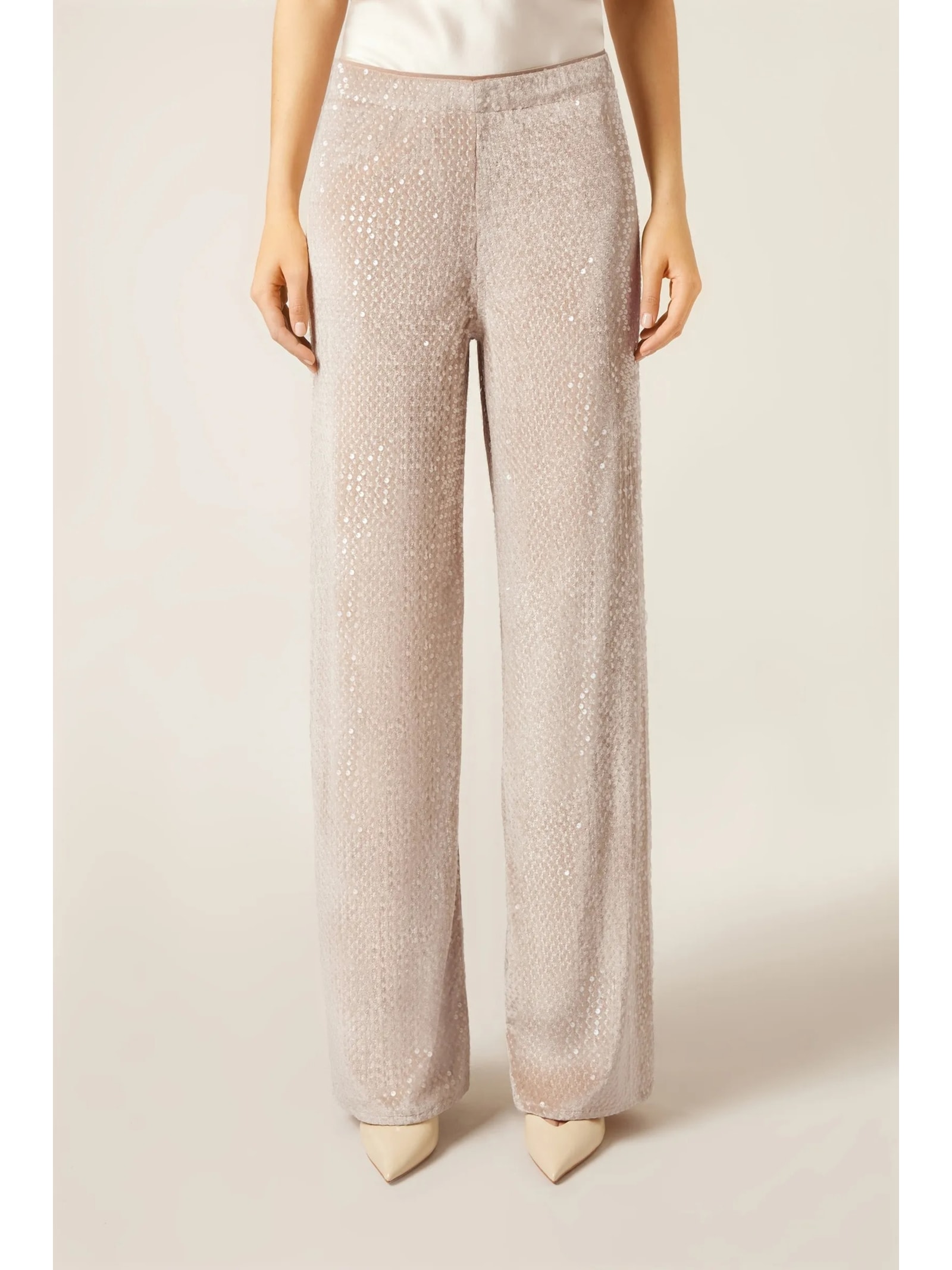 Calça Pantalona Em Veludo e Paetê Off-White Calzedonia