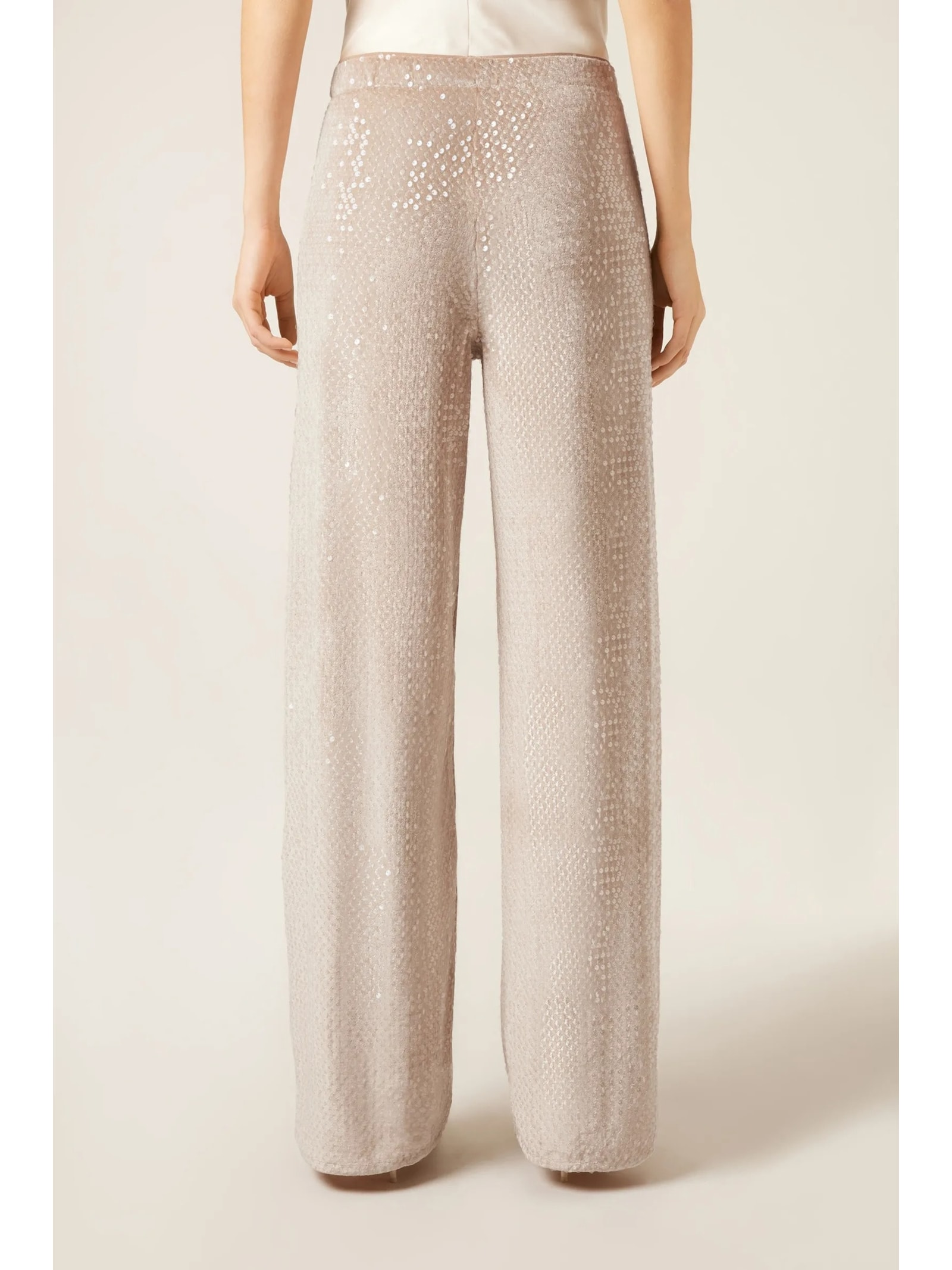 Calça Pantalona Em Veludo e Paetê Off-White Calzedonia