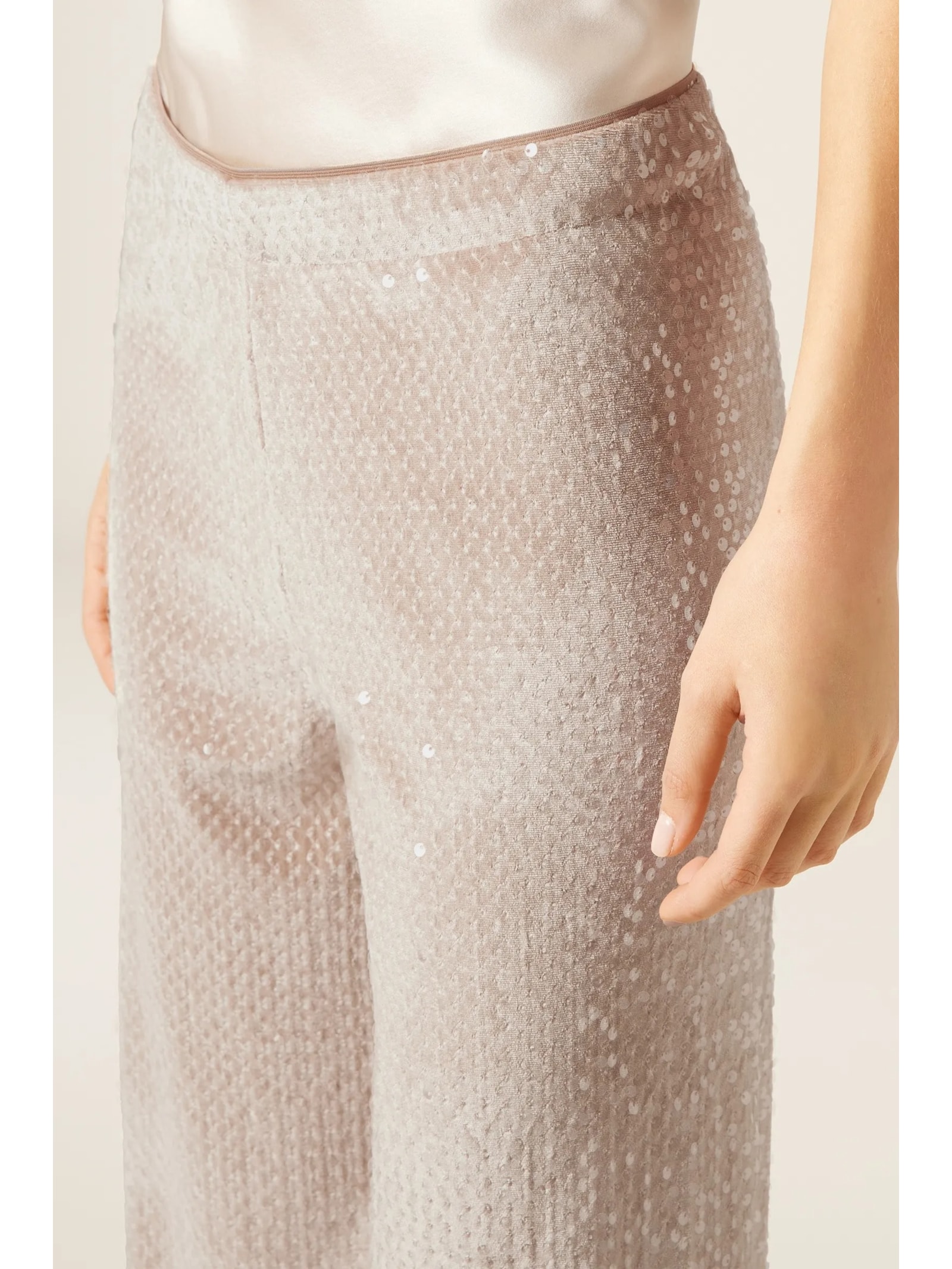 Calça Pantalona Em Veludo e Paetê Off-White Calzedonia