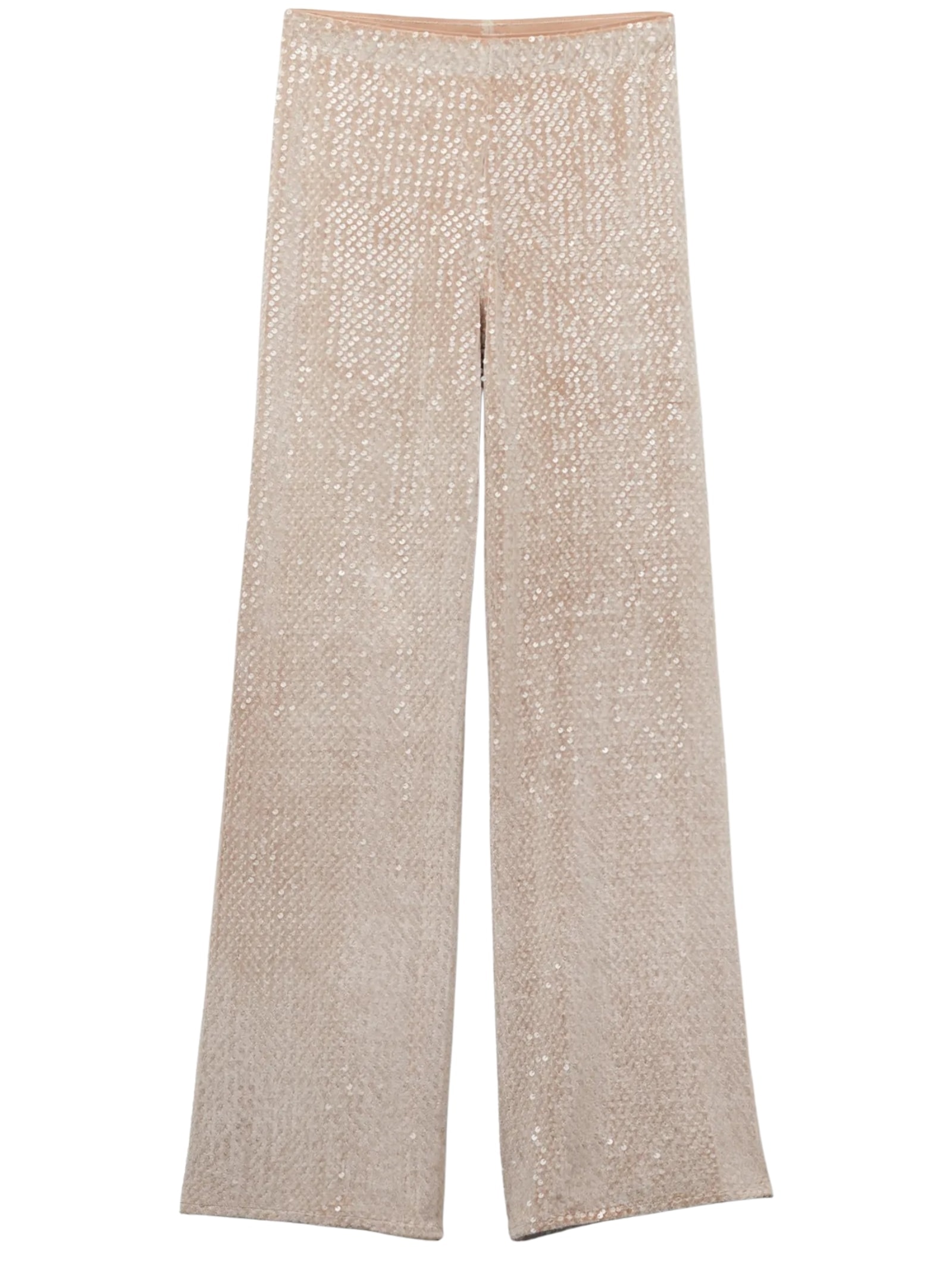 Calça Pantalona Em Veludo e Paetê Off-White Calzedonia
