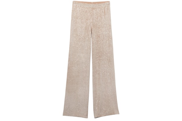 Calça Pantalona Em Veludo e Paetê - Off-White