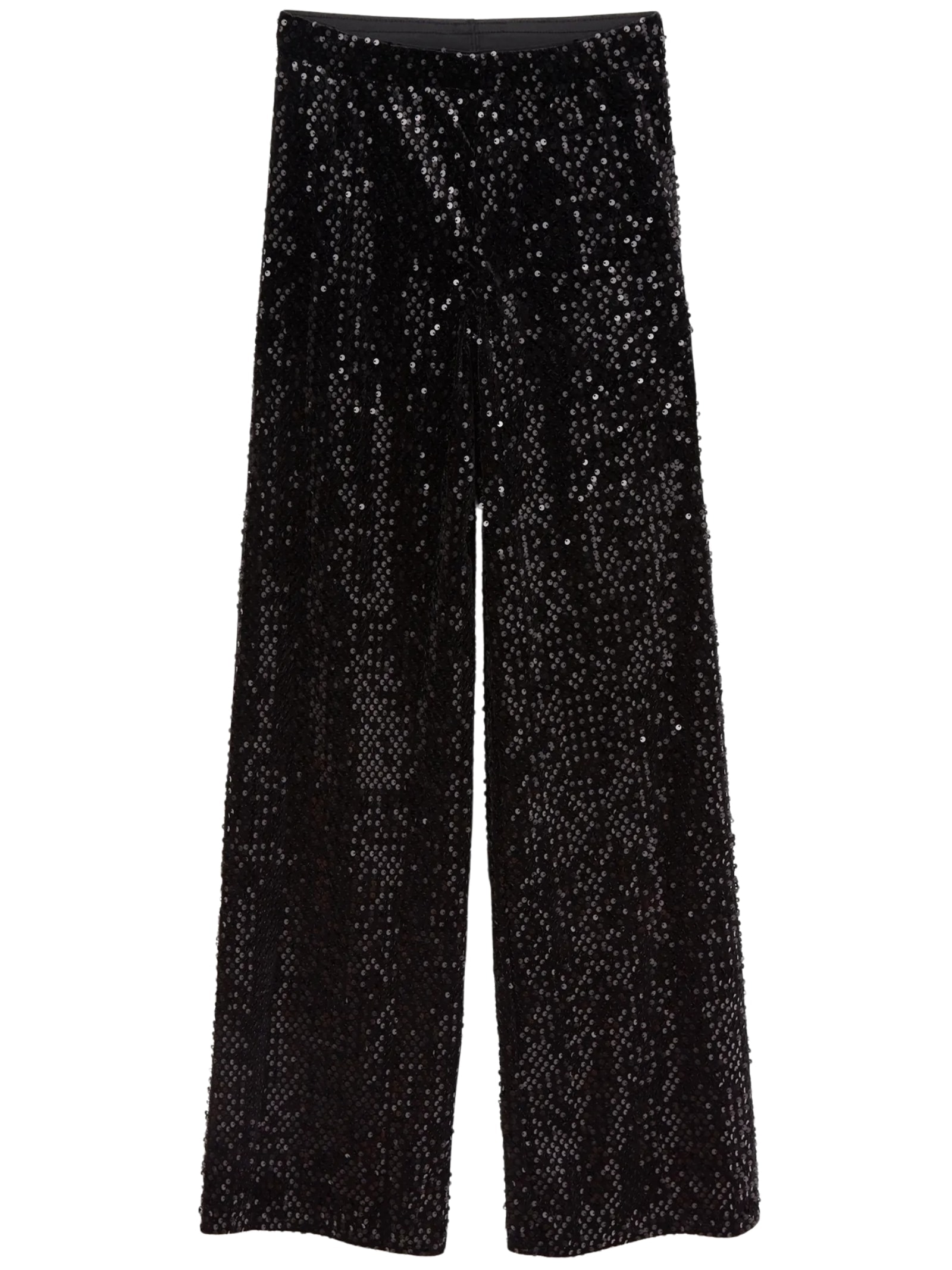 Calça Pantalona Em Veludo e Paetê Preto Calzedonia