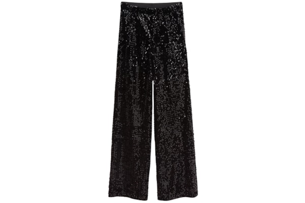 Calça Pantalona Em Veludo e Paetê - Preto