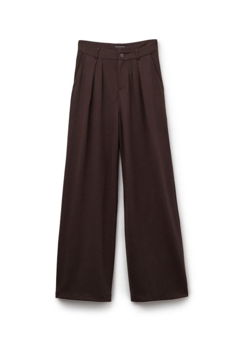 Calça Pantalona Em Viscose Com Pregas - Marrom