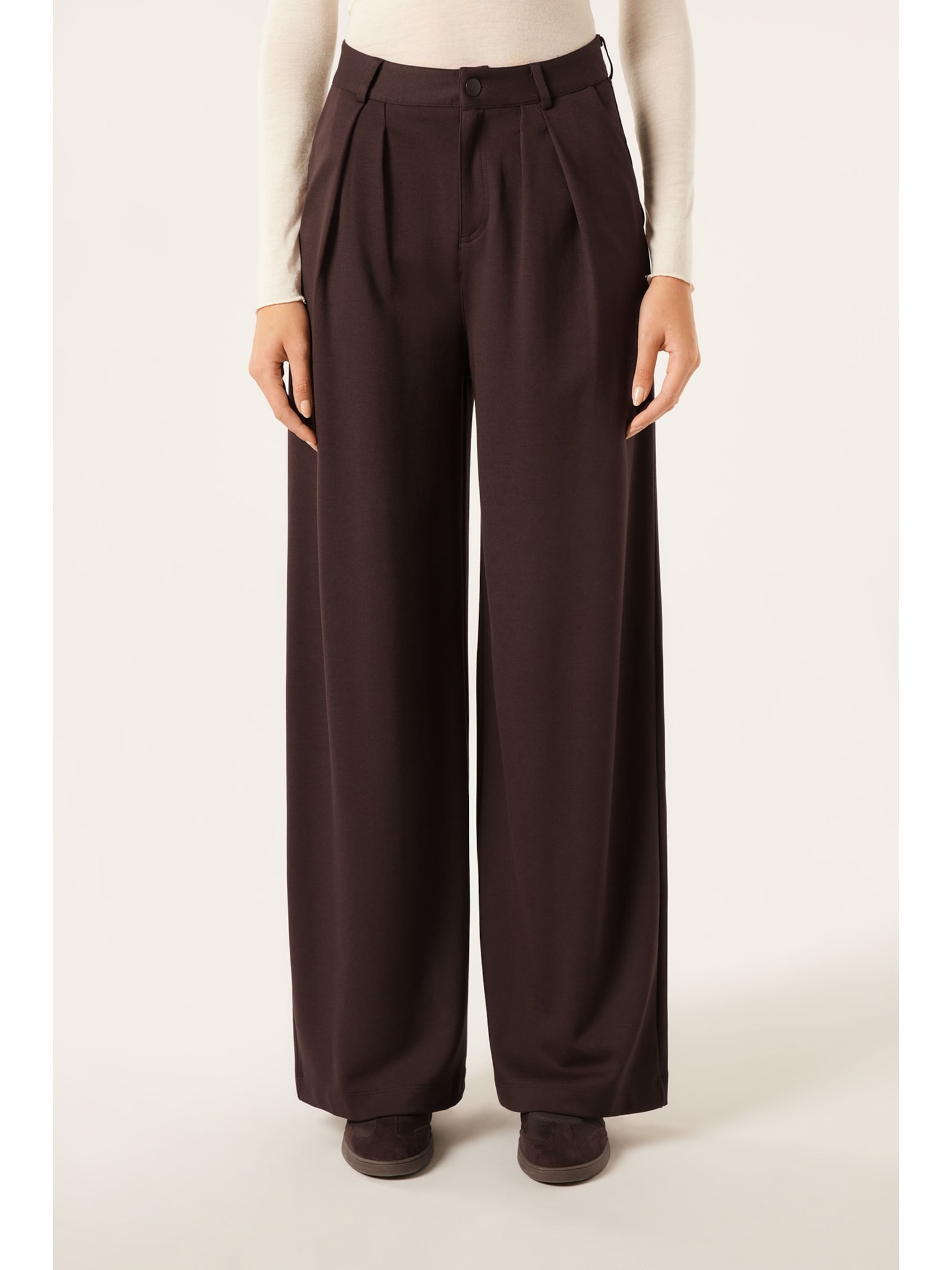 Calça Pantalona Em Viscose Com Pregas Marrom Calzedonia