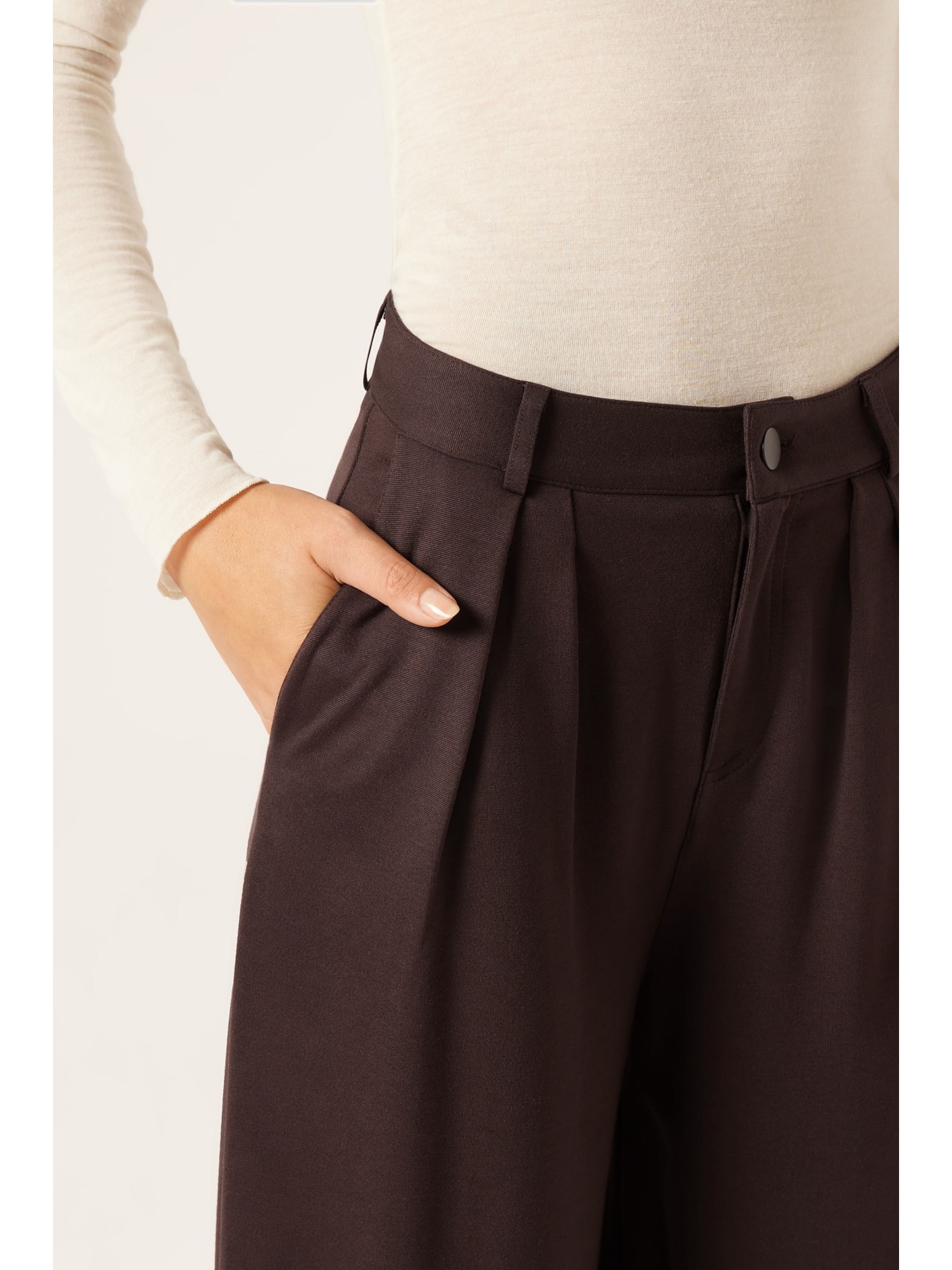 Calça Pantalona Em Viscose Com Pregas Marrom Calzedonia