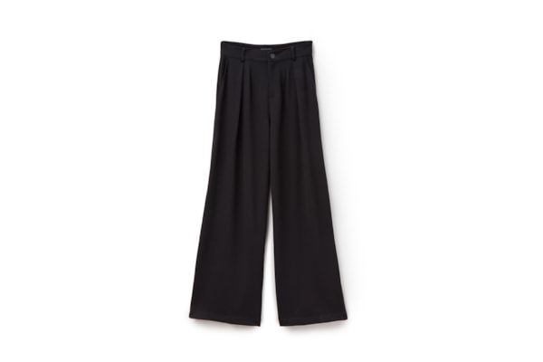 Calça Pantalona Em Viscose Com Pregas - Preto