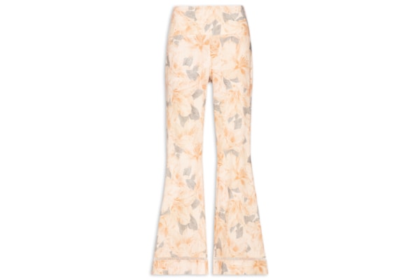 Calça Pantalona Estampa Flora - Bege