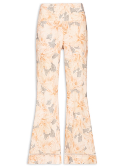 Calça Pantalona Estampa Flora – Bege