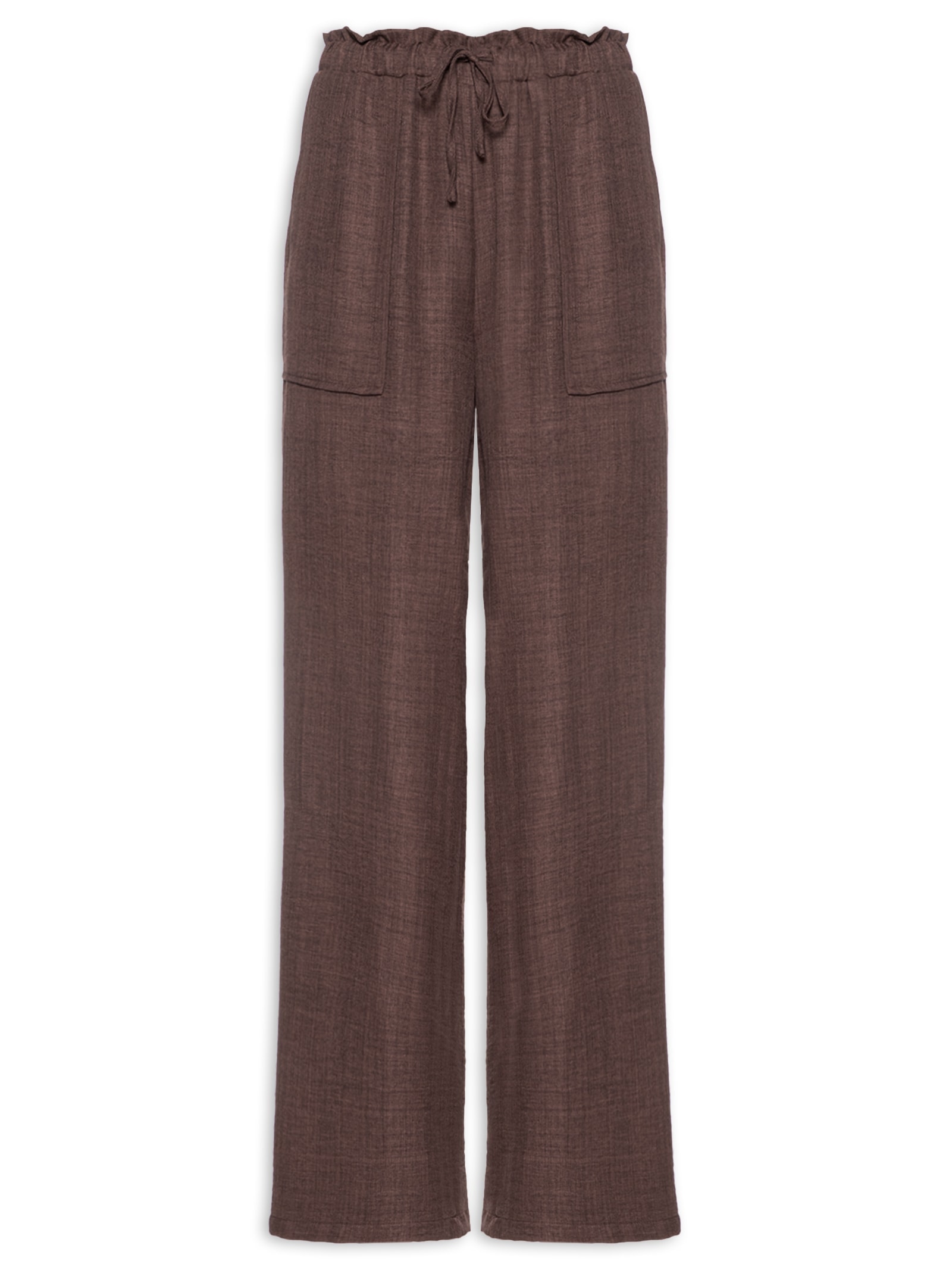 Calça Pantalona Feminina com Amarração Marrom Market 33