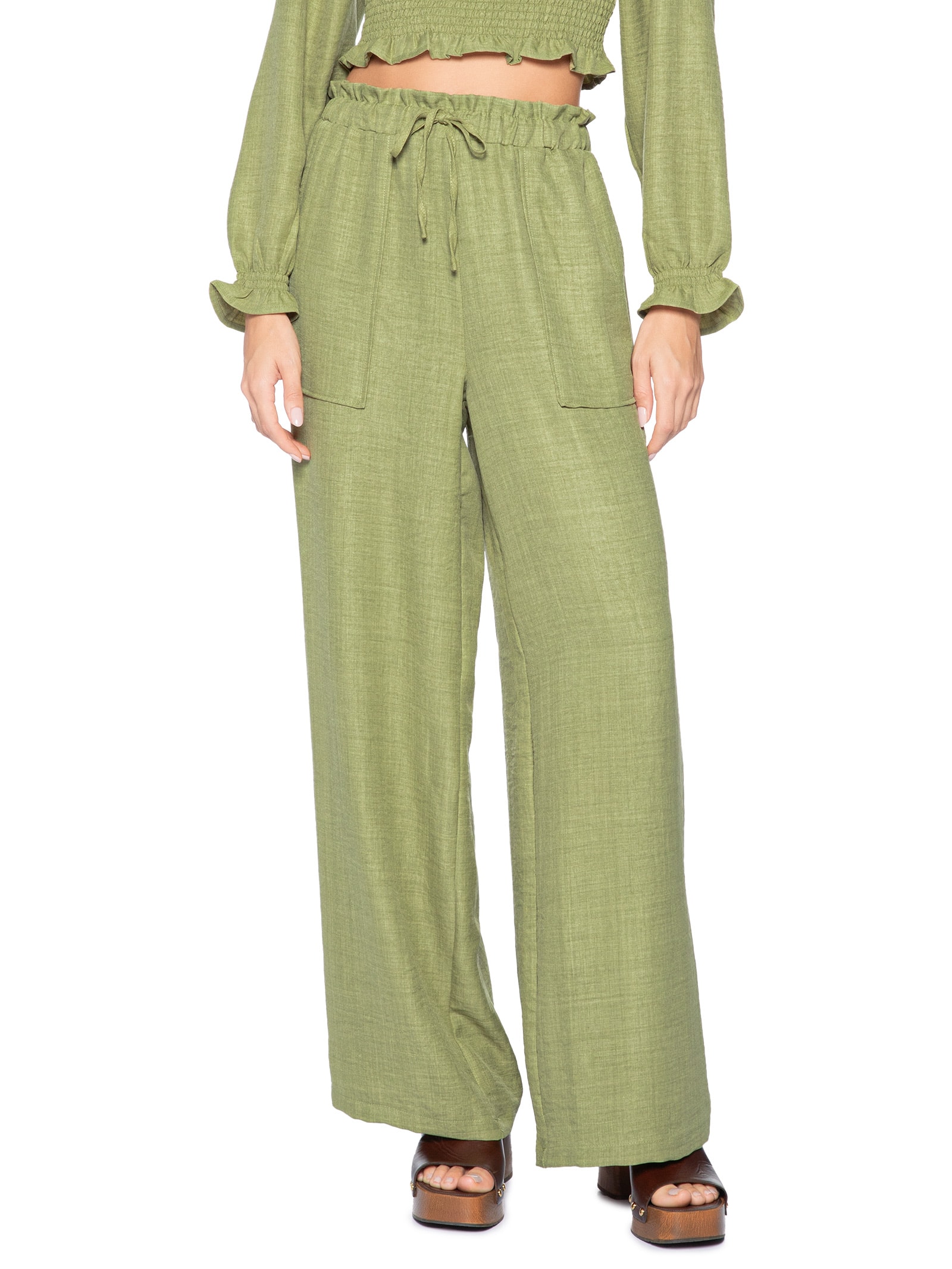 Calça Pantalona Feminina com Amarração Verde Market 33