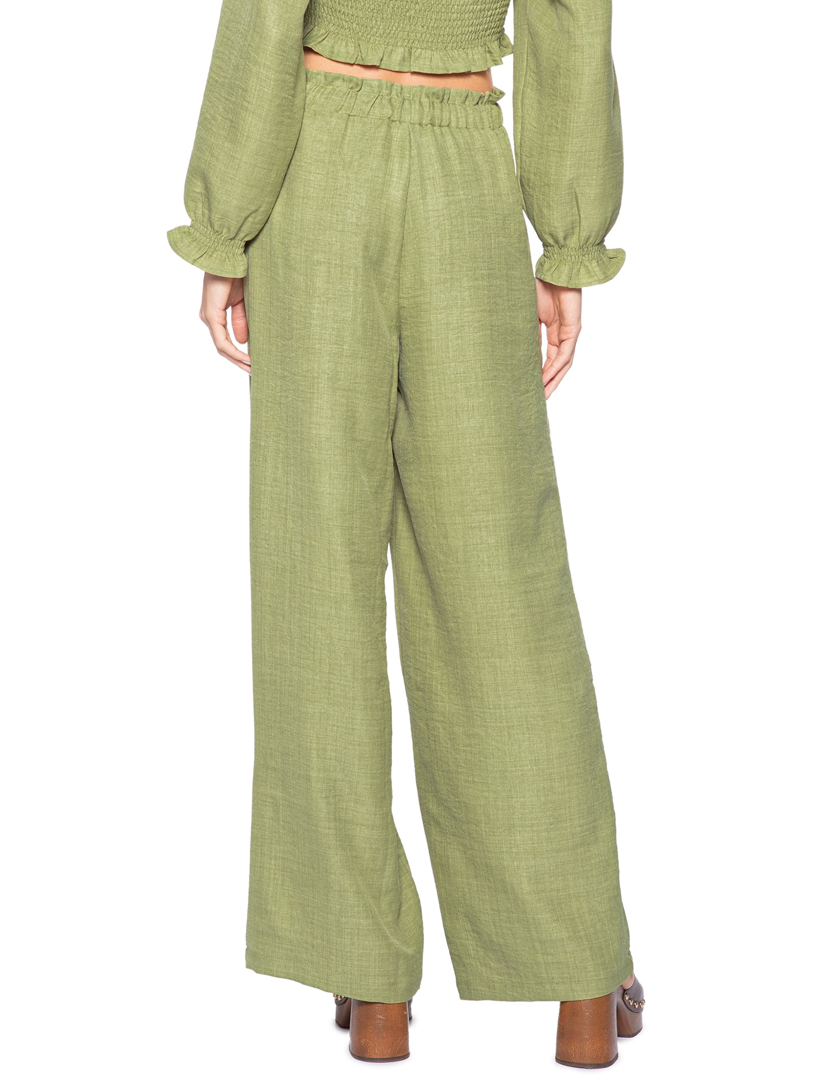 Calça Pantalona Feminina com Amarração Verde Market 33