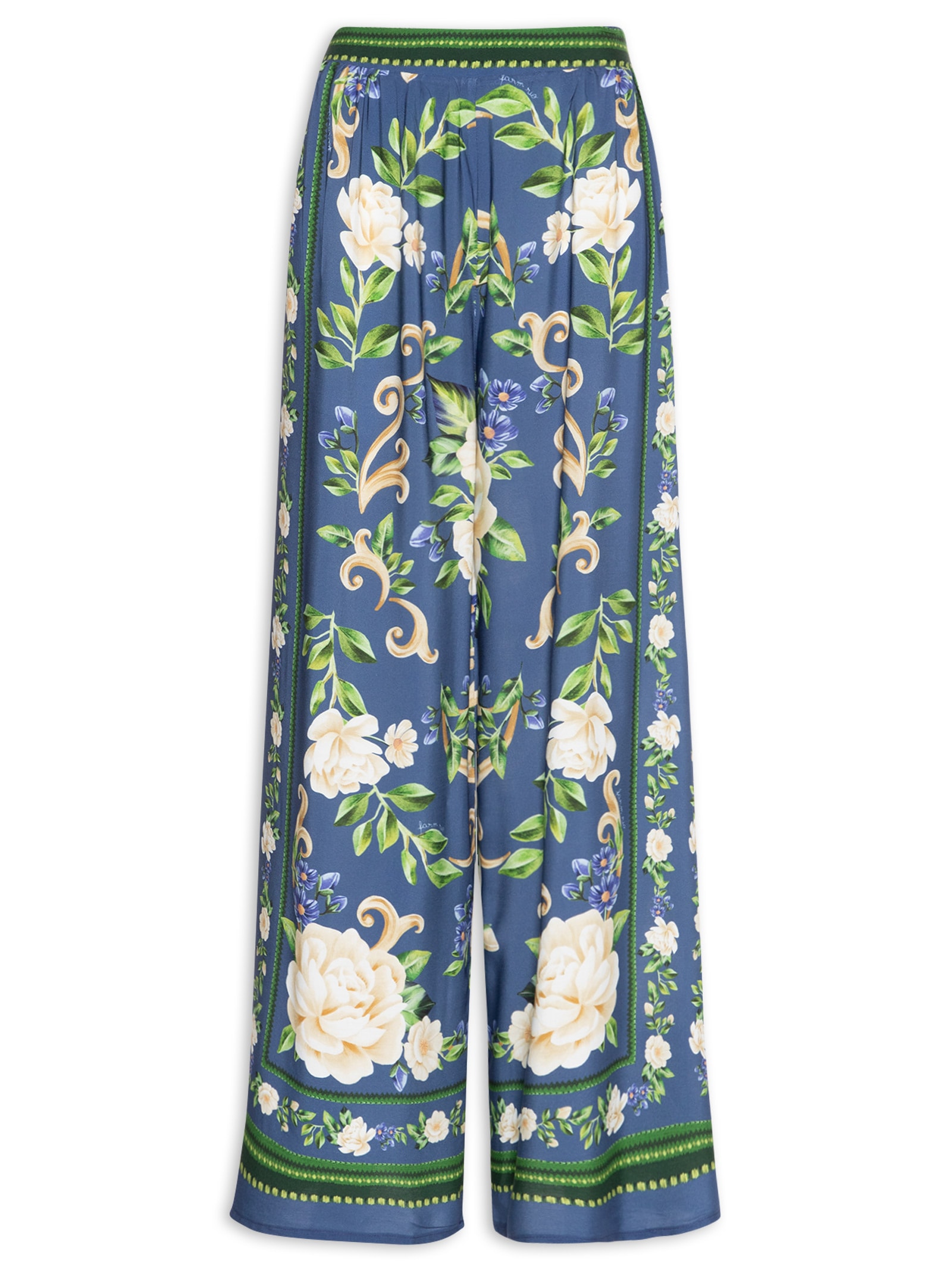 Calça Pantalona Flor Celeste E Azul Farm