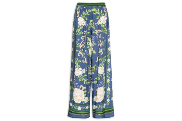 Calça Pantalona Flor Celeste E - Azul